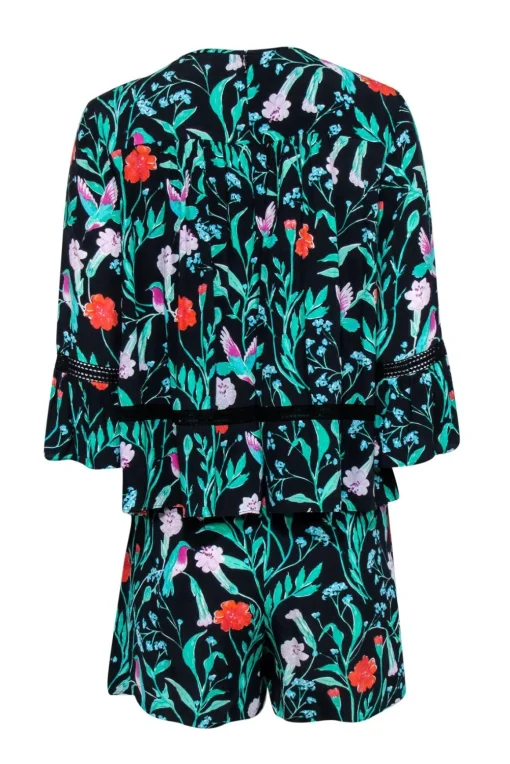 Kate Spade - Black w/ Multicolor Floral Print Crepe Romper Sz 4
