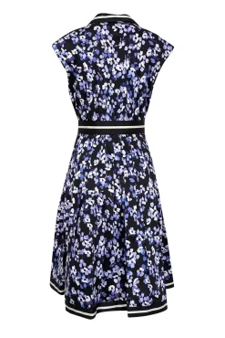 Kate Spade - Black w/ Purple & Lilac Floral Print Belted Shirtdress Sz M