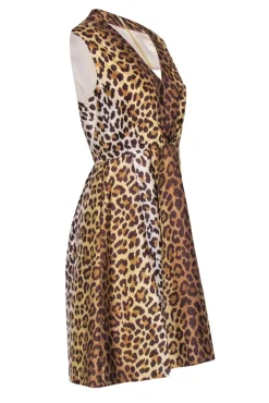 Kate Spade - Brown, Tan & Cream Leopard Print Silk Fit & Flare Dress Sz 6