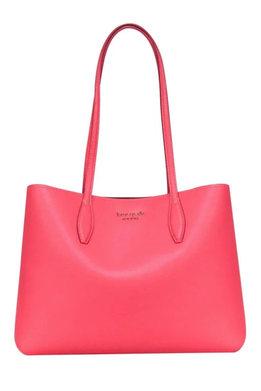 Kate Spade - Coral Pink Pebbled Leather Hook Closure Tote Bag