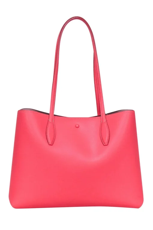 Kate Spade - Coral Pink Pebbled Leather Hook Closure Tote Bag