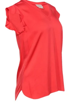 Kate Spade - Coral Ruffled Cap Sleeve Blouse Sz XS