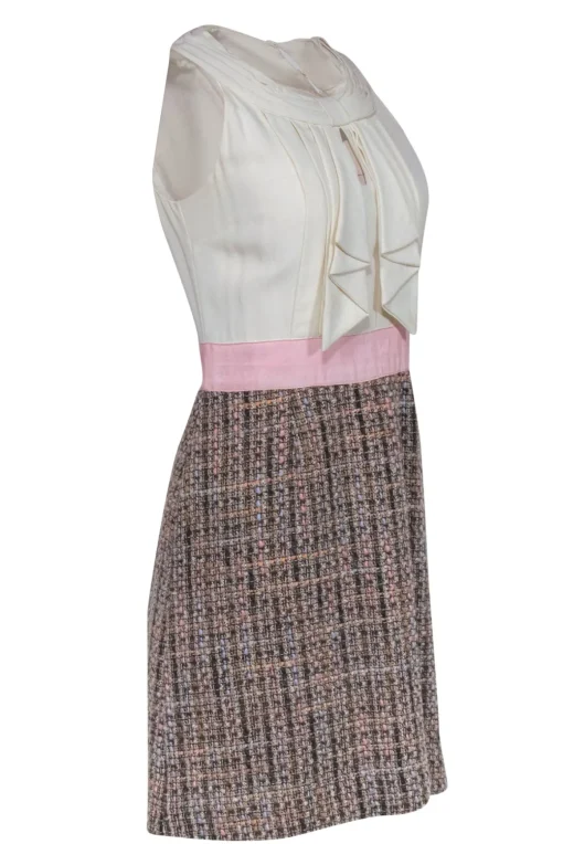 Kate Spade - Cream Bodice Sleeveless Dress w/ Multicolored Tweed Skirt Sz S