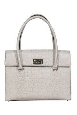 Kate Spade - Cream Croc-Embossed Leather Structured Satchel