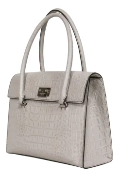 Kate Spade - Cream Croc-Embossed Leather Structured Satchel