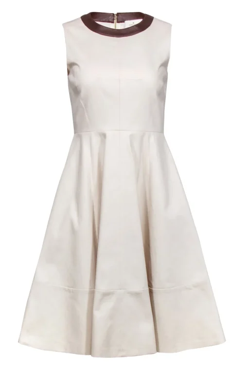 Kate Spade - Cream Sleeveless A-Line w/ Brown Leather Neckline Sz 4