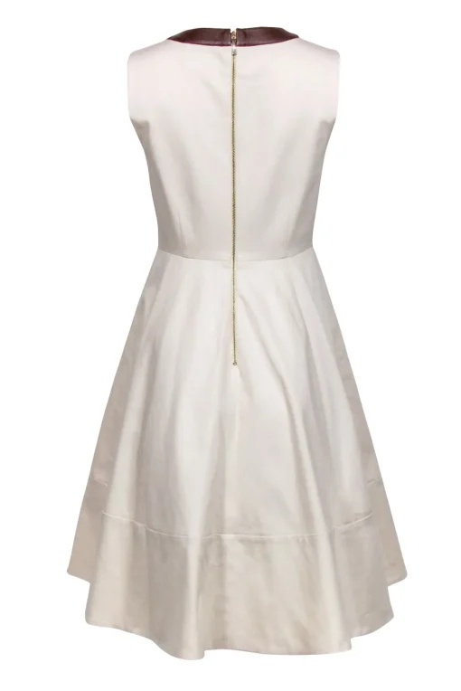 Kate Spade - Cream Sleeveless A-Line w/ Brown Leather Neckline Sz 4