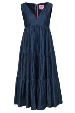 Kate Spade - Dark Wash Chambray Sleeveless Tiered Maxi Dress Sz 6