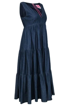 Kate Spade - Dark Wash Chambray Sleeveless Tiered Maxi Dress Sz 6