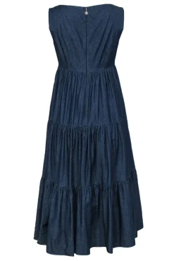 Kate Spade - Dark Wash Chambray Sleeveless Tiered Maxi Dress Sz 6