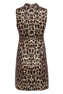 Kate Spade - Gold & Black Sequin Leopard Print Mock Neck Dress Sz 6