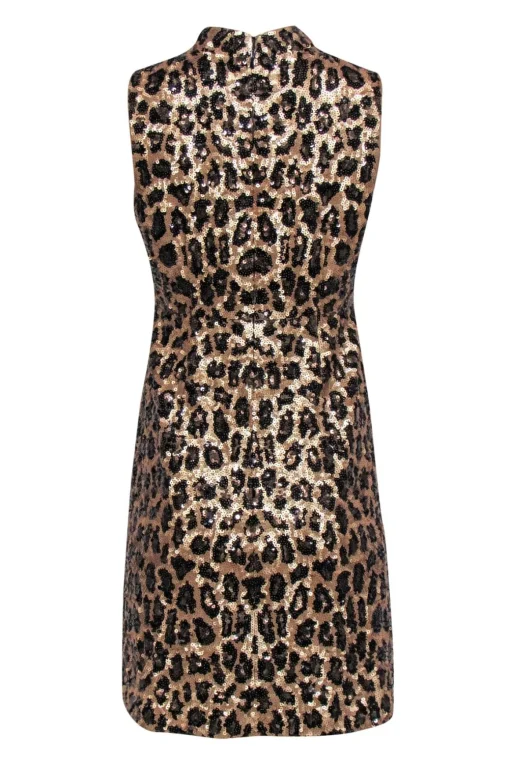 Kate Spade - Gold & Black Sequin Leopard Print Mock Neck Dress Sz 6