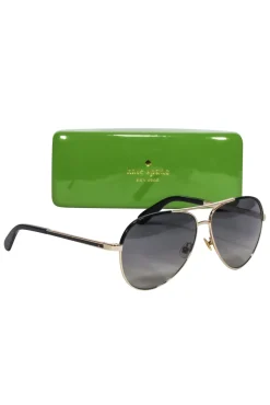 Kate Spade - Gold Aviatior Sunglasses w/ Black Trim & Dark Lenses