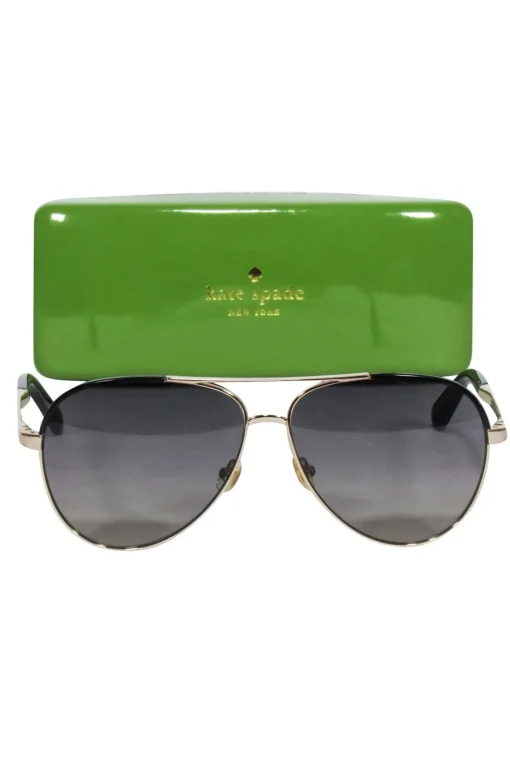 Kate Spade - Gold Aviatior Sunglasses w/ Black Trim & Dark Lenses