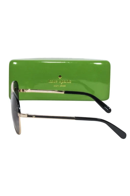 Kate Spade - Gold Aviatior Sunglasses w/ Black Trim & Dark Lenses