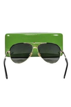 Kate Spade - Gold Aviatior Sunglasses w/ Black Trim & Dark Lenses