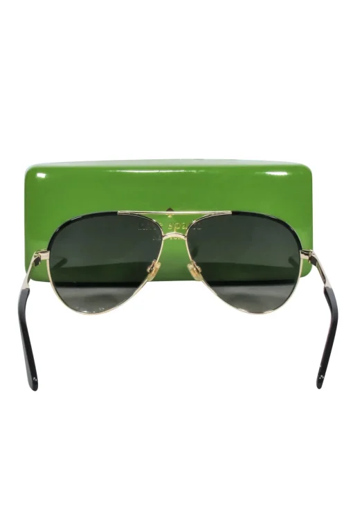 Kate Spade - Gold Aviatior Sunglasses w/ Black Trim & Dark Lenses