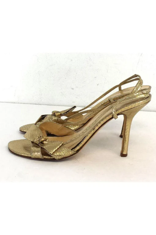 Kate Spade - Gold Fish Scale Print Leather Bow Heels Sz 10