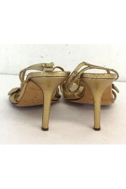 Kate Spade - Gold Fish Scale Print Leather Bow Heels Sz 10