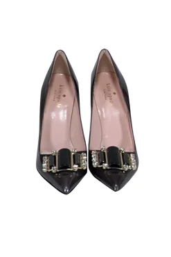 Kate Spade - Gunmetal Grey Patent Leather Embellished Pumps Sz 7