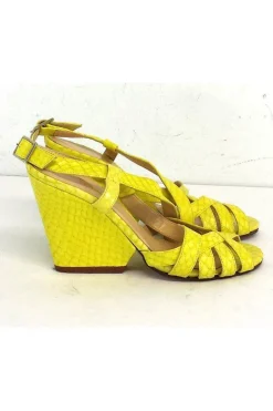Kate Spade - Lime Yellow Snakeskin Leather Wedges Sz 5