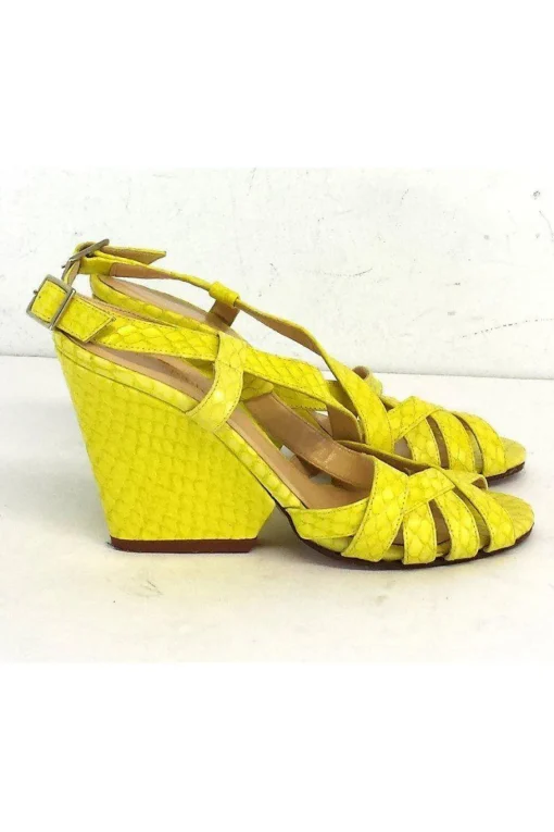 Kate Spade - Lime Yellow Snakeskin Leather Wedges Sz 5