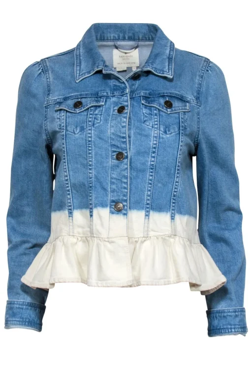 Kate Spade - Medium Wash Denim Bleach Dye Peplum Jacket Sz S