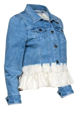 Kate Spade - Medium Wash Denim Bleach Dye Peplum Jacket Sz S