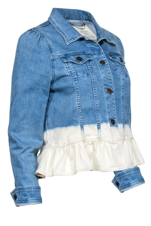 Kate Spade - Medium Wash Denim Bleach Dye Peplum Jacket Sz S