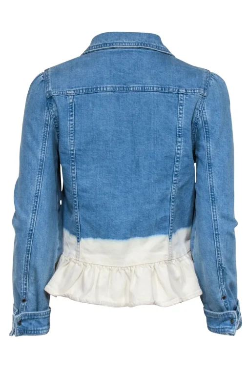 Kate Spade - Medium Wash Denim Bleach Dye Peplum Jacket Sz S