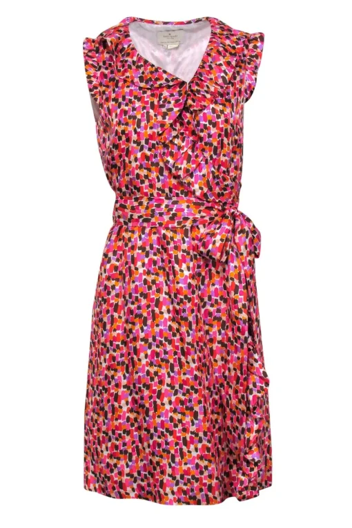 Kate Spade - Multicolored Satin Ruffle Wrap Dress Sz 10