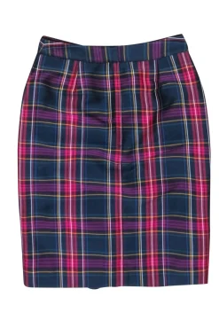 Kate Spade - Navy & Purple Plaid Ruffle Front Skirt Sz 2