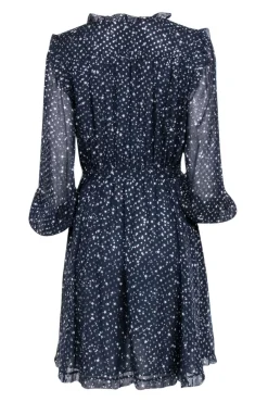 Kate Spade - Navy & Silver Metallic Star Print Silk Dress Sz 8