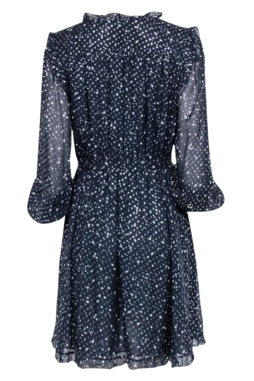 Kate Spade - Navy & Silver Metallic Star Print Silk Dress Sz 8