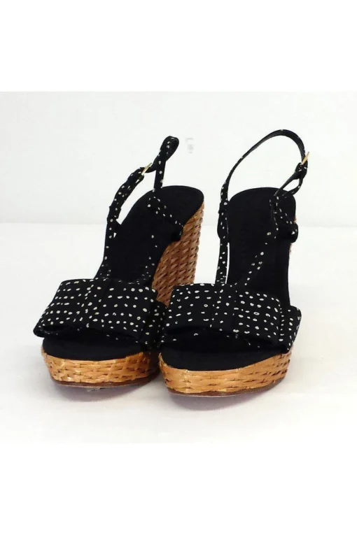 Kate Spade - Navy & White Polka Dot Woven Wedges Sz 9.5