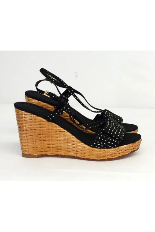 Kate Spade - Navy & White Polka Dot Woven Wedges Sz 9.5