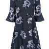 Kate Spade - Navy Cropped Bell Sleeve Floral Dress Sz 4