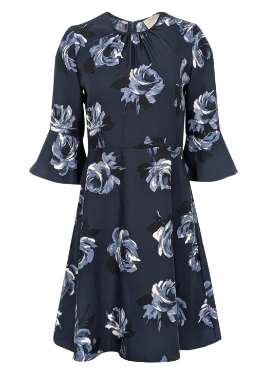 Kate Spade - Navy Cropped Bell Sleeve Floral Dress Sz 4