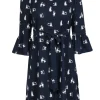 Kate Spade - Navy Husky Print Shift Dress w/ Belt Sz M