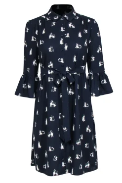 Kate Spade - Navy Husky Print Shift Dress w/ Belt Sz M