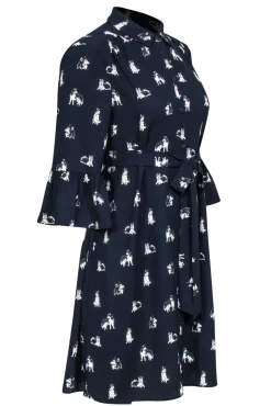 Kate Spade - Navy Husky Print Shift Dress w/ Belt Sz M