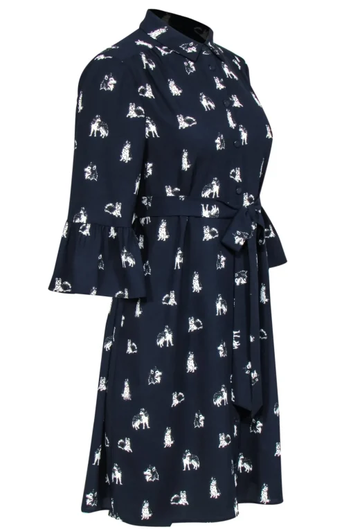 Kate Spade - Navy Husky Print Shift Dress w/ Belt Sz M
