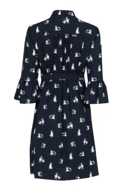 Kate Spade - Navy Husky Print Shift Dress w/ Belt Sz M