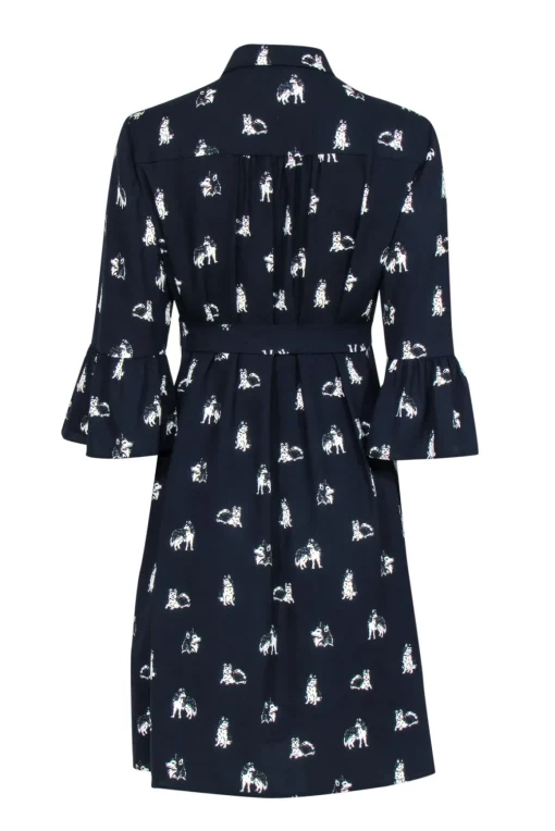 Kate Spade - Navy Husky Print Shift Dress w/ Belt Sz M