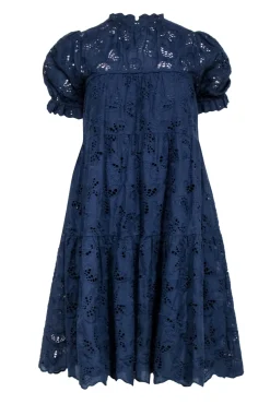 Kate Spade - Navy Lace Eyelet Short Sleeve Shift Dress Sz XS