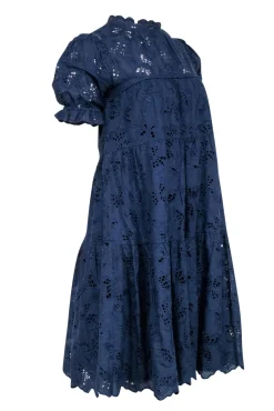 Kate Spade - Navy Lace Eyelet Short Sleeve Shift Dress Sz XS