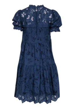 Kate Spade - Navy Lace Eyelet Short Sleeve Shift Dress Sz XS