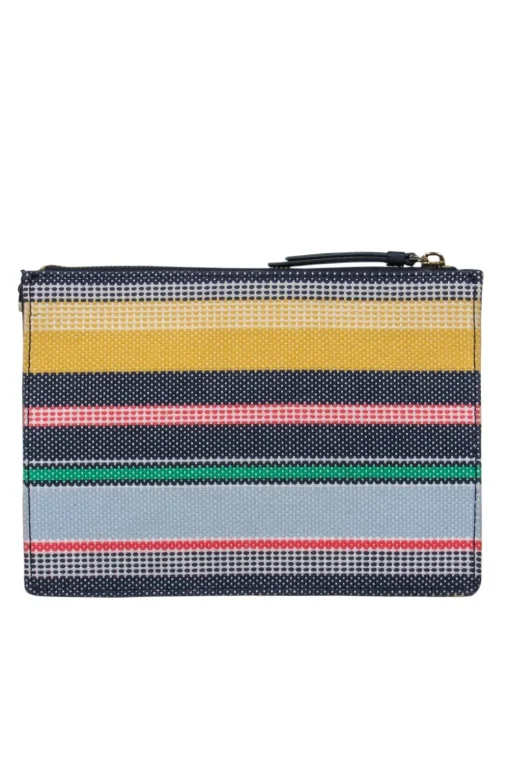 Kate Spade - Navy Leather Crossbody Bag w/ Striped Embroidered Design