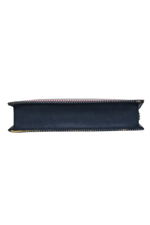 Kate Spade - Navy Leather Crossbody Bag w/ Striped Embroidered Design