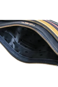 Kate Spade - Navy Leather Crossbody Bag w/ Striped Embroidered Design